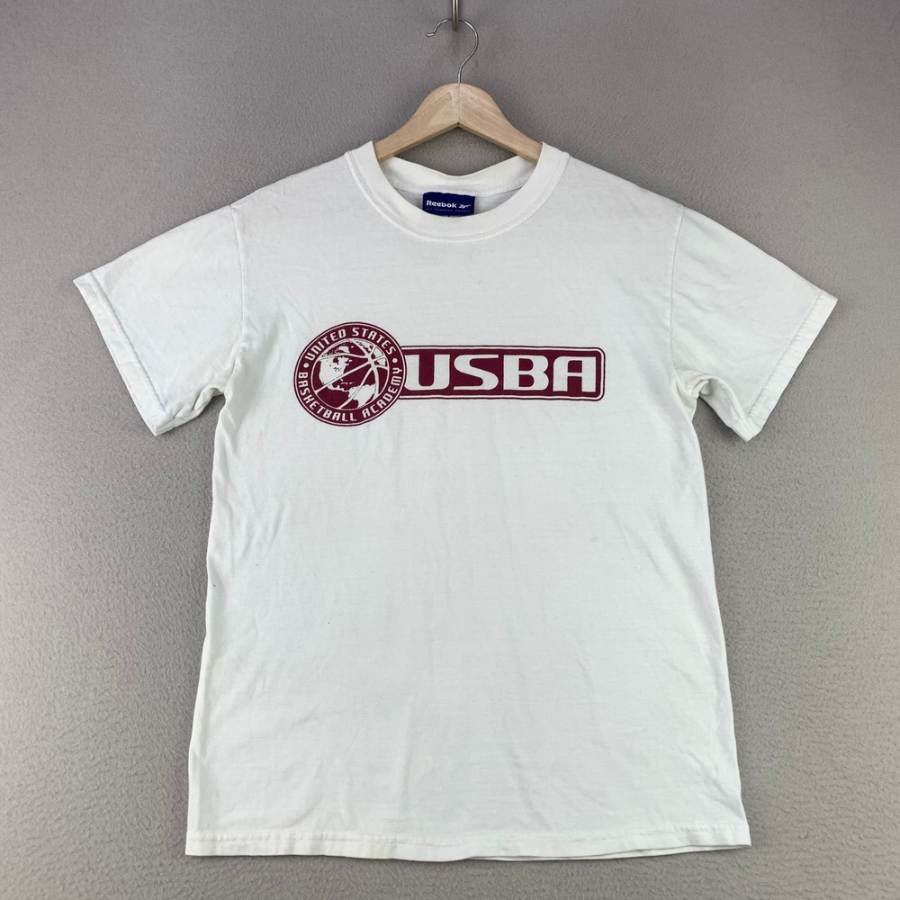 Vintage Reebok USBA T-Shirt Adult Small White Graphic‎ Tee Basketball Y2K Sports